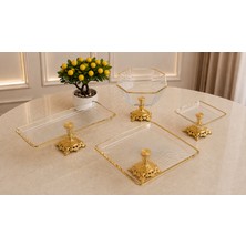 Assa Bazaar Gold Detaylı 4 Parça Cam Sunum Seti | Döküm Ayaklı Servis & Ikram Takımı | Şık Sofra & Çeyizlik Sunumluk
