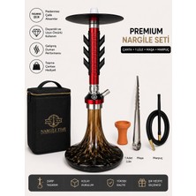 Matiat Tobacco Premium Kırmızı Siyah Nargile Seti – Çanta Hediyeli | Lüle + Maşa + Marpuç Dahil | Özel Desenli Cam Şişe