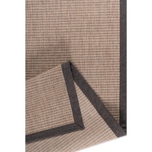 TCH Home Living Lora Kahverengi Sisal Şerit Deseni Özel Kumaş Bordürlü Dokuma Kaymaz Taban Silinebilir Mutfak Antre Koridor Oturma Yatak Odası Salon Halı Yolluk