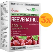 Suda Vitamin Resveratrol 60 Bitkisel Kapsül - 3 Adet (Toplam 180 Kapsül) - Dezenfektan Hediyeli (%72 Alkol)