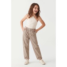 Joy Kids Kız Çocuk %100 Pamuk Duble Paça Keten Pantolon (15-17YAŞ) (Bej)
