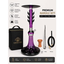 Matiat Tobacco Premium Mor Siyah Nargile Seti – Çanta Hediyeli | Lüle + Maşa + Marpuç Dahil | Özel Tasarım Cam Şişe