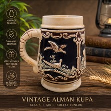 Evvel Zaman Antik Vintage Alman Tarzı Seramik Bira Kupası – Kabartma Desenli Bardak