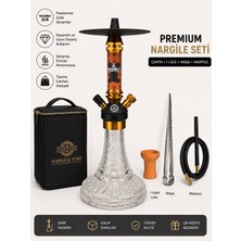 Matiat Tobacco Premium Gold Özel Tasarım Nargile Seti – Çanta Hediyeli | Lüle + Maşa + Marpuç Dahil | Kristal Cam Şişe