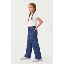 Joy Kids Kız Çocuk Lazer Baskılı Kot Pantolon (6-9yaş) (Mavi)