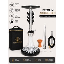 Matiat Tobacco Premium Gümüş Siyah Nargile Seti – Çanta Hediyeli | Lüle + Maşa + Marpuç Dahil | Özel Desenli Cam Şişe