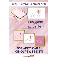 Netsango Peri Desen Pembe Renk Kutulu Sticker Etiket Seti Hediyelik - 1 Adet Beyaz Kutu - 108 Adet Çikolata Etiketi - 2 Adet Kutu Etiketi