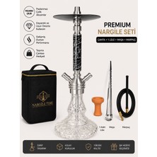 Matiat Tobacco Premium Paslanmaz Çelik Nargile Seti Siyah Mermer Desenli – Çantalı | Lüle + Maşa + Marpuç Dahil | Kristal Cam Şişe