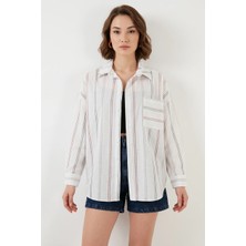Hanka Kadın Oversize Çizgili Pamuklu B.beyaz Gömlek