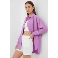 Hanka Kadın Oversize Pamuklu Lila Gömlek