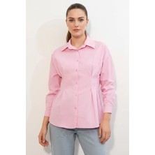 Hanka Kadın Belden Oturtmalı Pembe Gömlek
