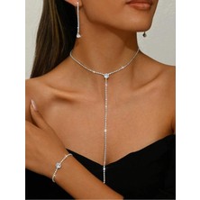 Mupte Jewelry Tek Taşlı Su Yolu Kolye Küpe Bileklik Set