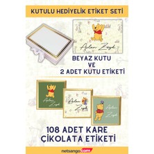 Netsango Winnie The Pooh Desenli Bebek Hediyelik Kutulu Etiket Seti - 1 Adet Kutu, 2 Adet Kutu Etiketi , 108 Adet Kare Çikolata Etiketi