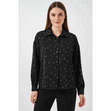 Hanka Kadın Oversize Desenli Siyah Gömlek