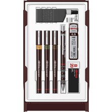 Rotring Isograph College Çizim Seti, 3 Adet Çizim Kalemi (0,2 Mm, 0,3 Mm, 0,5 Mm) + 1 Adet 0,5 mm Tikky Meka