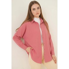 Hanka Kadın Basic Oversize Pamuklu Gül Kurusu Tesettür Gömlek