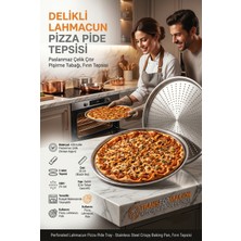 Transformacion 2'li Battal Boy Delikli Pizza Tepsisi, 36 cm Paslanmaz Çelik Lahmacun Pide Fırın Tabağı, Aile Boyu Çıtır Pişirme Seti 721315