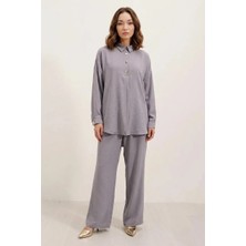 Hanka Kadın Düğmeli Oversize Gri Takım