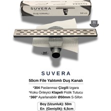 Suvera 50CM Paslanmaz Izgaralı (File Yalıtım Kitli) Koku Önleyici Klapeli Duş Kanalı – Ø50MM (Fileli) S-Sifon Sistemi