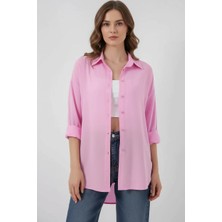 Hanka Kadın Oversize Viskon Pembe Gömlek