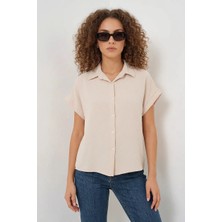Hanka Kadın Kısa Kol Oversize Krem Gömlek