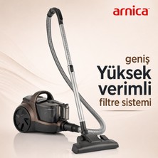 Arnica Mika Torbasız Elektrikli Süpürge Kahverengi | 750W Yüksek Emiş Gücü, Hepa Filtre, 2.5 L Toz Haznesi, Sessiz Çalışma