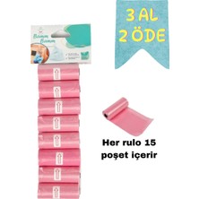 Bamm Bamm Pembe Kirli Bebek Bezi Poşeti Çanta Küçük Boy 120 Adet 8 Rulo Kokusuz Kullanım