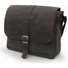 Dark Cotton 7503 Hakiki Deri Siyah Kapaklı Suya Dayanıklı Mumlu Kanvas 15” Laptop, Okul, Evrak Seyahat Çantası