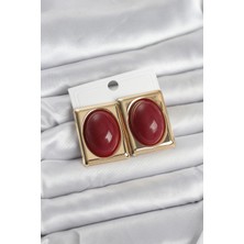 Belirtilmemiş Bordo Kare Model Gold Renk Kadın Küpe
