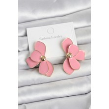 Belirtilmemiş Pembe Mineli Lotus Model Pirinç Kadın Küpe
