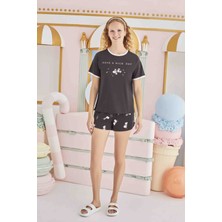 Dream Fashion Baskılı Şort Takım, Siyah