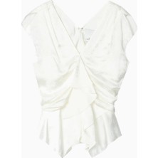 3.1 Phillip Lim Floral Jacquard Drapeli Ipek Karışımlı Lüks Tasarım Kadın Bluz
