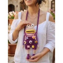 Huggy Craft Özel Tasarım Amigurumi Örgü Kurbağa Figürlü Telefon Çantası ve Askılığı