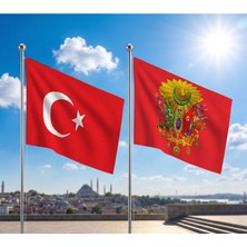 Punto Dizayn Kırmızı Osmanlı Imparatorluğu Sancağı Bayrağı ve Alpaka Kumaş Türk Bayrağı 2'li Set 70X105CM