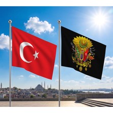 Punto Dizayn Osmanlı Arması Siyah Bayrağı ve Alpaka Kumaş Türk Bayrağı 2'li Set 70x105cm