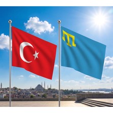 Punto Dizayn Kırım Hanlığı Bayrağı ve Alpaka Kumaş Türk Bayrağı 2'li Set 70X105CM
