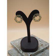 Stelle Jewelry Kadın Paslanmaz Çelik Küpe Sekizgen Geometrik Gold Bambu Model Zirkon Taşlı Çelik Küpe