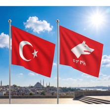 Punto Dizayn Göktürkçe Türk Yazılı Kurt Bayrağı ve Alpaka Kumaş Türk Bayrağı 2'li Set 70X105CM