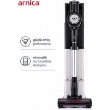Arnica Solara Tower Şarjlı Dik Süpürge ve Otomatik Toz Boşaltma Istasyonu | 28.8V Li-Ion Batarya, Hepa 13 Filtre, 1.4l Hazne