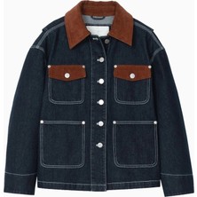 3.1 Phillip Lim Denim Ranch Kontrast Kadife Detaylı Kadın Ceket