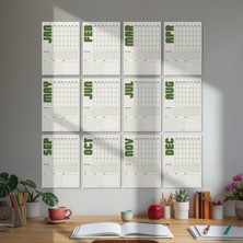 Bi'aldım Tarihsiz Aylık Planlayıcı Takvim, Matcha Yeşil Retro Organizer Duvar Planlayıcı