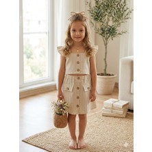 Erca Home Tekstil Ürünleri Etek Bluz Keten Yazlık Kız Ikili Takım 3y,4y,5y,2y Kız