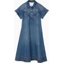3.1 Phillip Lim Denim Trapez Modern Tasarım Midi Kadın Gömlek Elbise