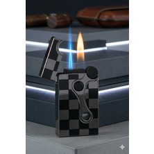 Quantoro Mum Alev ve Güçlü Torch Iki Özellik Bir Arada Damalı Model Özel Tasarım Doldurulabilir Çakmak