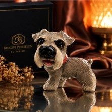 Evvel Zaman Antik El Yapımı Bisküvi Porselen Köpek Figürü – Dekoratif Mini Schnauzer Biblo