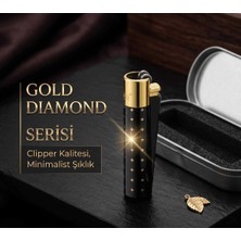 CLİPPER Siyah Metal Gold Diamond Serisi Çakmak