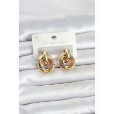 Calperia 316L Çelik Gold Renk Halka Model Kadın Küpe - Lisinya