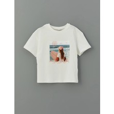 LC Waikiki Lcw Kids Beyaz Bisiklet Yaka Kız Çocuk Tişört