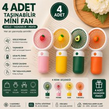 Azurtech 4 Adet Mini Şarjlı El Vantilatörü Meyve Tasarımlı Taşınabilir Sessiz Masaüstü Fan Seti