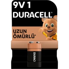 Duracell Alkalin 9V Pil, (6LR61 / MN1604), 1'li Paket 3 Adet